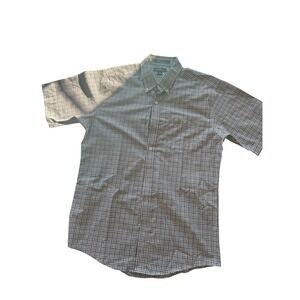 Eddie Bauer Mens Green Plaid Button Down Shirt Short Sleeve Wrinkle Free Medium